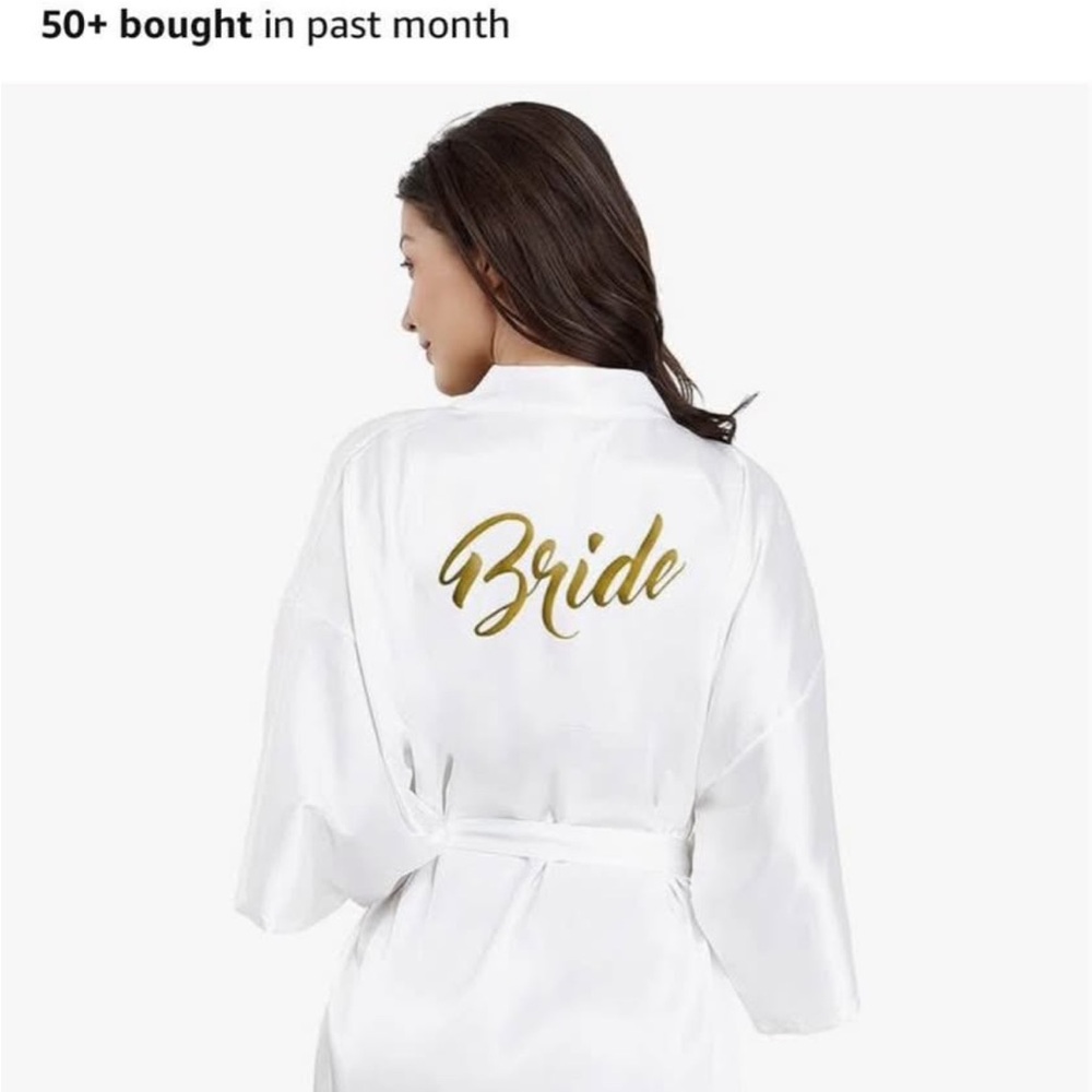 White Bride Robe with Gold Lettering